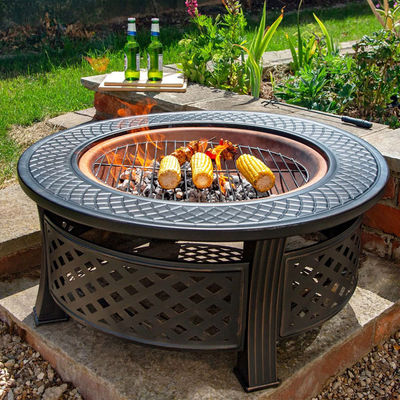 Hinterhof Patio Garten Feuerfeuerfeuer mit rundem Holzbrennfeuer und Eisbehälter