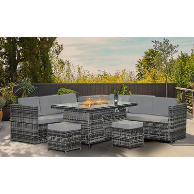 Freizeit Outdoor Stahlrohrrahmen AJUNION Wicker Rattan Garten Set mit Feuerstelle Tisch