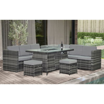 Freizeit Outdoor Stahlrohrrahmen AJUNION Wicker Rattan Garten Set mit Feuerstelle Tisch
