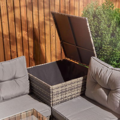 Hof Rattan Garten Set mit Feuerstelle Tisch AJUNION 8 Sitzplätze Sektionssofa Set
