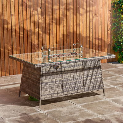 Hof Rattan Garten Set mit Feuerstelle Tisch AJUNION 8 Sitzplätze Sektionssofa Set
