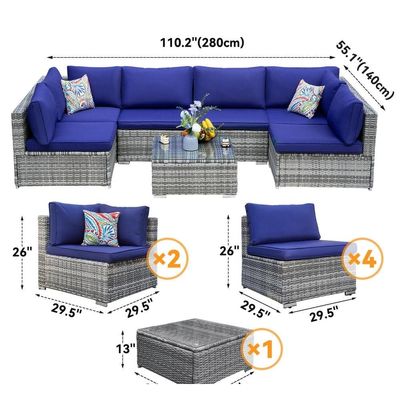 Modernes Design PE Rattan Außenmöbel-Set für Garten Wicker Weave Sektionssofa-Set