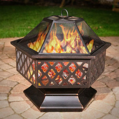 Hexagonal-Crossweave-Stahl-Holz-Brenn-Feuer-Grube-Schüssel für Außen-Patio und Garten