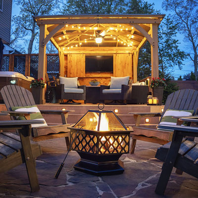Hexagonal-Crossweave-Stahl-Holz-Brenn-Feuer-Grube-Schüssel für Außen-Patio und Garten
