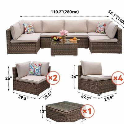 Verbessern Sie Ihre Terrasse mit AJUNION 7 Stück Möbeln in braunen Kissen und PE Rattan