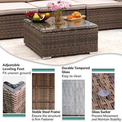 Verbessern Sie Ihre Terrasse mit AJUNION 7 Stück Möbeln in braunen Kissen und PE Rattan