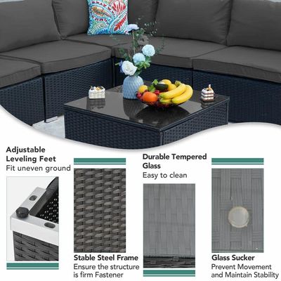 AJUNION Wicker Rattan PE Sektionssofa Gartensatz Terrassenmöbel Gesprächssatz Außenmöbel