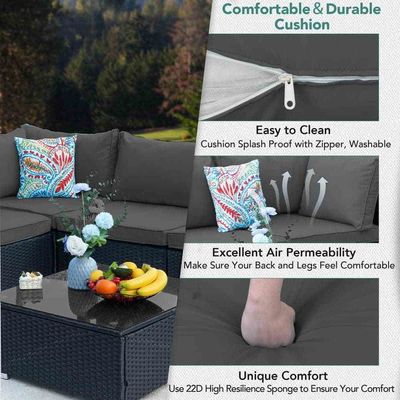 AJUNION Wicker Rattan PE Sektionssofa Gartensatz Terrassenmöbel Gesprächssatz Außenmöbel