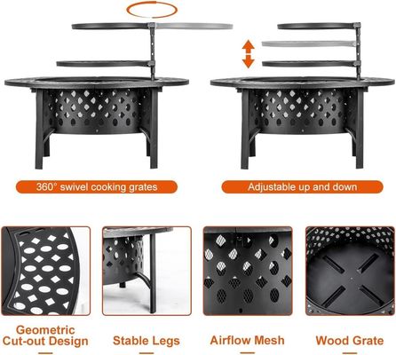 Moderne Außenkamine AJUNION 36 Zoll Metall Runde Holzbrennkamine mit 2 Grills
