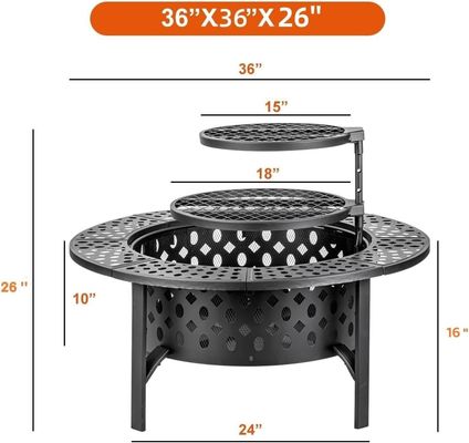 Moderne Außenkamine AJUNION 36 Zoll Metall Runde Holzbrennkamine mit 2 Grills