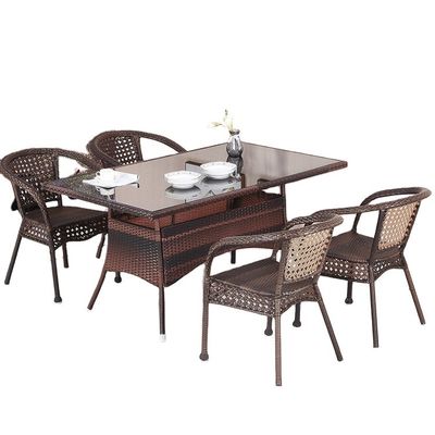 Außengarten Balkon Stackbare Sessel und Wicker Esstisch Set für Freizeit
