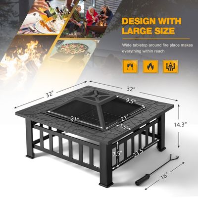 30 Pfund Metall Quadrat Feuerstelle Tisch 32 Zoll Holz Brennen Grill für Campinggarten