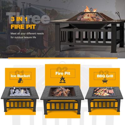 30 Pfund Metall Quadrat Feuerstelle Tisch 32 Zoll Holz Brennen Grill für Campinggarten