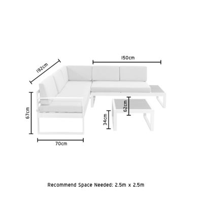 AJUNION L-förmiger Außenmöbelstück Aluminium-Lounge-Set mit Kunststoff-Teakholz-Veredelung