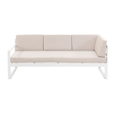 AJUNION L-förmiger Außenmöbelstück Aluminium-Lounge-Set mit Kunststoff-Teakholz-Veredelung