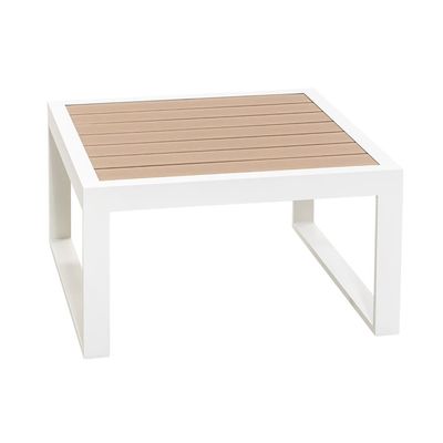AJUNION L-förmiger Außenmöbelstück Aluminium-Lounge-Set mit Kunststoff-Teakholz-Veredelung