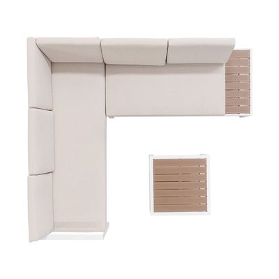 AJUNION L-förmiger Außenmöbelstück Aluminium-Lounge-Set mit Kunststoff-Teakholz-Veredelung