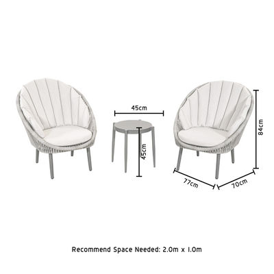 Seilwebe Garten Balkon Möbel 3 Stück Aluminium Lounge Set mit Seitentisch von AJUNION