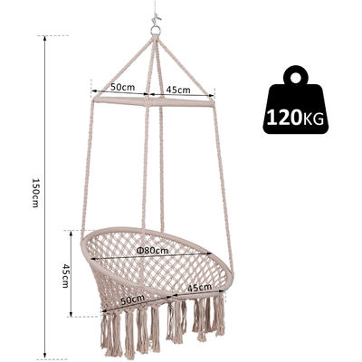 AJUNION Macrame-Hängende Schaukelstuhl Metallrahmen Baumwollseil Postverpackung Y