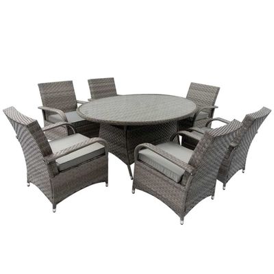 9 Sitzplätze Outdoor-Esstisch mit Rundtisch und Kissen von AJUNION Rattan Furniture