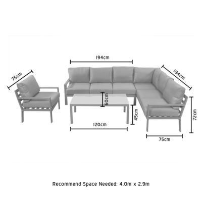 Aluminiumrahmen modernes L-förmiges Gartensofa mit Couchtisch Größe L 120 x W60 x H45cm