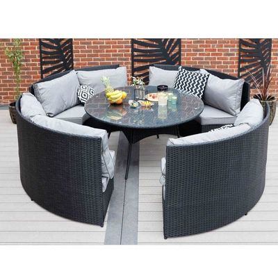 AJUNION 8 Sitzplätze Rund Rattan Gartenmöbel Esszet mit 10 cm Kissendicke