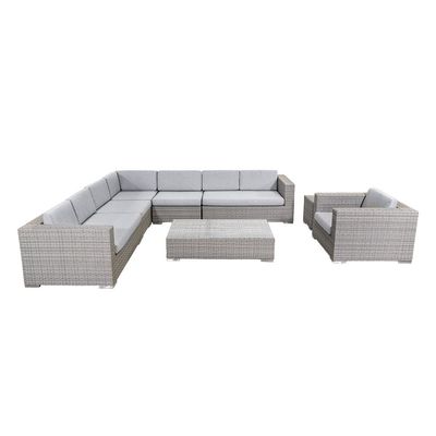 Große L-Form Gartensofa PE Wicker Außensofa 8 Stück Rattan Außenmöbel Set