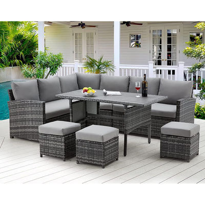 AJUNION 9 Stück Wicker Außenmöbel Rattan Sofa Set Komfortable PE Wicker Rattan