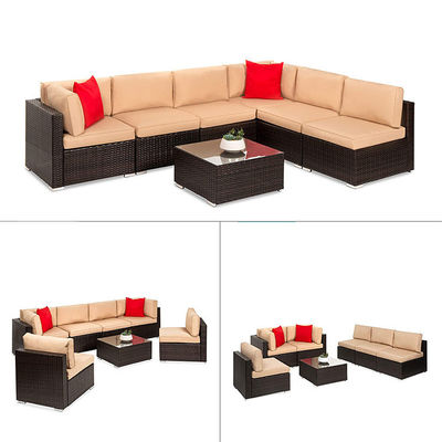 Hotel Outdoor Indoor Patio Garten Balkon Pool Strand Gewebter PE Wicker Rattan Lounge Sektionelle Modulsofa-Set