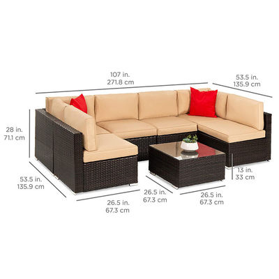 Hotel Outdoor Indoor Patio Garten Balkon Pool Strand Gewebter PE Wicker Rattan Lounge Sektionelle Modulsofa-Set