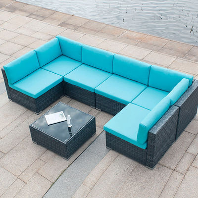 Hotel Outdoor Indoor Patio Garten Balkon Pool Strand Gewebter PE Wicker Rattan Lounge Sektionelle Modulsofa-Set
