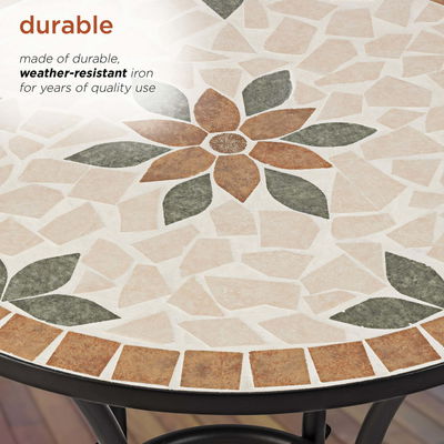 AJUNION 3 Stück Eisen Mosaikfliesen Patio Bistro Set mit Keramik Tisch und Klappstühle