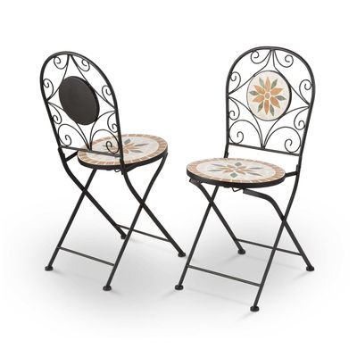 AJUNION 3 Stück Eisen Mosaikfliesen Patio Bistro Set mit Keramik Tisch und Klappstühle