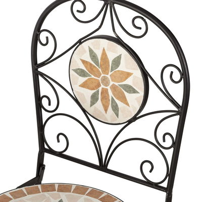 AJUNION 3 Stück Eisen Mosaikfliesen Patio Bistro Set mit Keramik Tisch und Klappstühle