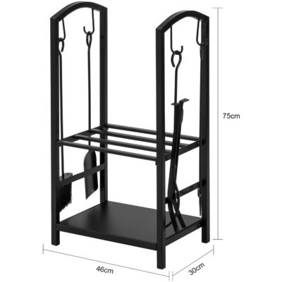 2 Stufen Brennholzregal W46 x D30 x H75cm Kaminhalter mit Kamin und 4 Werkzeugen