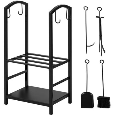 2 Stufen Brennholzregal W46 x D30 x H75cm Kaminhalter mit Kamin und 4 Werkzeugen
