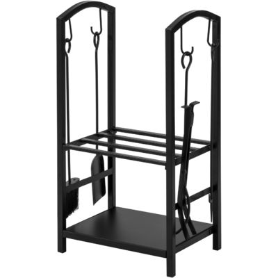 2 Stufen Brennholzregal W46 x D30 x H75cm Kaminhalter mit Kamin und 4 Werkzeugen