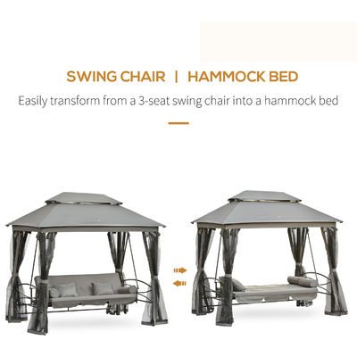 Metal AJUNION Outdoor Patio Daybed 3 in 1 Baldachin Gazebo Schaukelstuhl Garten Hängematte mit Maschen Moskitonetz