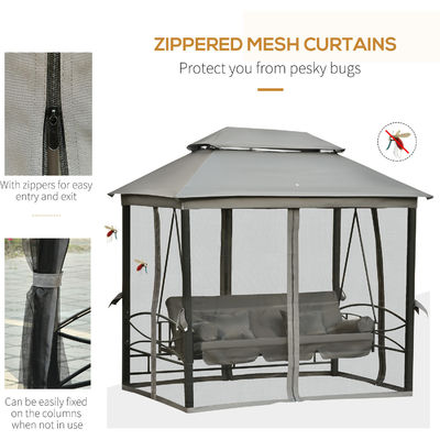Metal AJUNION Outdoor Patio Daybed 3 in 1 Baldachin Gazebo Schaukelstuhl Garten Hängematte mit Maschen Moskitonetz