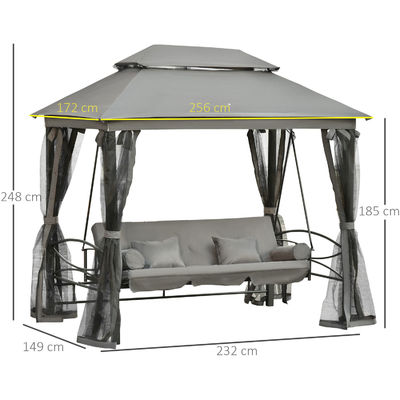 Metal AJUNION Outdoor Patio Daybed 3 in 1 Baldachin Gazebo Schaukelstuhl Garten Hängematte mit Maschen Moskitonetz