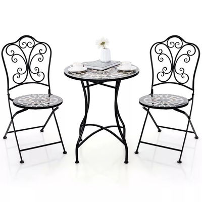 Außenmöbel AJUNION 2 Sitzstuhl und Tisch Set Metall Eisen Klappstuhl Antike Mosaikfliesen Tisch Bistro Set