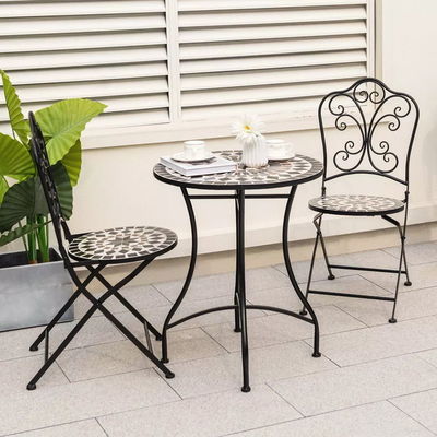 Außenmöbel AJUNION 2 Sitzstuhl und Tisch Set Metall Eisen Klappstuhl Antike Mosaikfliesen Tisch Bistro Set