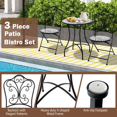 Außenmöbel AJUNION 2 Sitzstuhl und Tisch Set Metall Eisen Klappstuhl Antike Mosaikfliesen Tisch Bistro Set