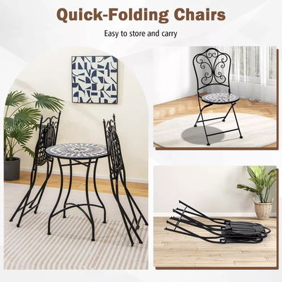 Außenmöbel AJUNION 2 Sitzstuhl und Tisch Set Metall Eisen Klappstuhl Antike Mosaikfliesen Tisch Bistro Set