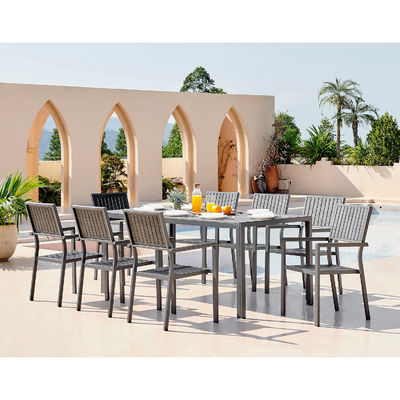 Aluminium Outdoor 8-Sitzes Esszimmer Set Teakholz Schiefer Tisch Tisch Tisch Garten Set