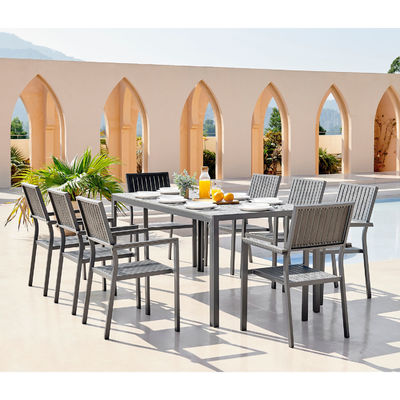 Aluminium Outdoor 8-Sitzes Esszimmer Set Teakholz Schiefer Tisch Tisch Tisch Garten Set