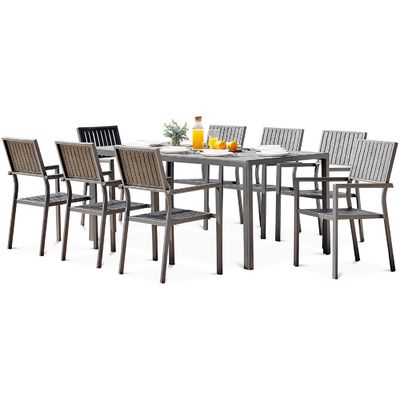 Aluminium Outdoor 8-Sitzes Esszimmer Set Teakholz Schiefer Tisch Tisch Tisch Garten Set