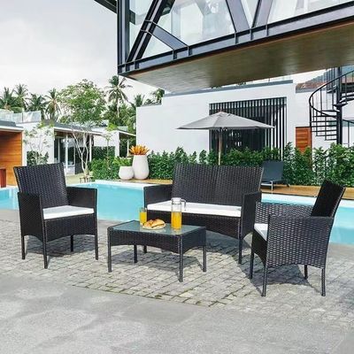 Outdoor Set Patio Garten Innenhof Vierteils-Plastik Rattan Wicker Sofas Stuhl Tisch