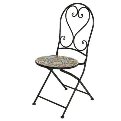 AJUNION 3 Stück Outdoor Bistro Metall Tischstuhl Set Antike Mosaik Keramik für den Garten