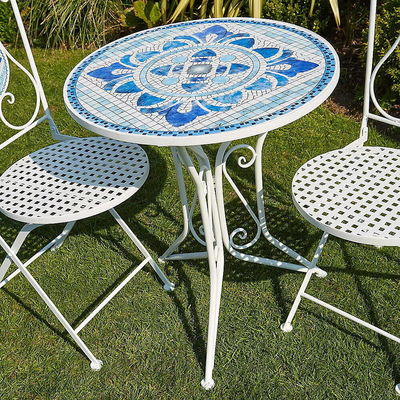Modernes Design Keramikfliesen und Pulver beschichtet Eisen Bistro Set für den Garten im Freien Patio